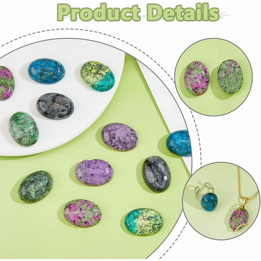 12Pcs 6 Styles Jasper Oval Gemstone Cabochons Semi-Precious Gemstones Quartz Agate Cabochon Dyed Flatback Stone Cabochon for DIY handcrafting