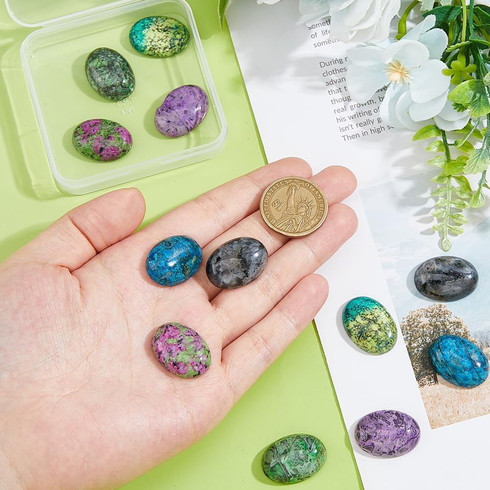 12Pcs 6 Styles Jasper Oval Gemstone Cabochons Semi-Precious Gemstones Quartz Agate Cabochon Dyed Flatback Stone Cabochon for DIY handcrafting