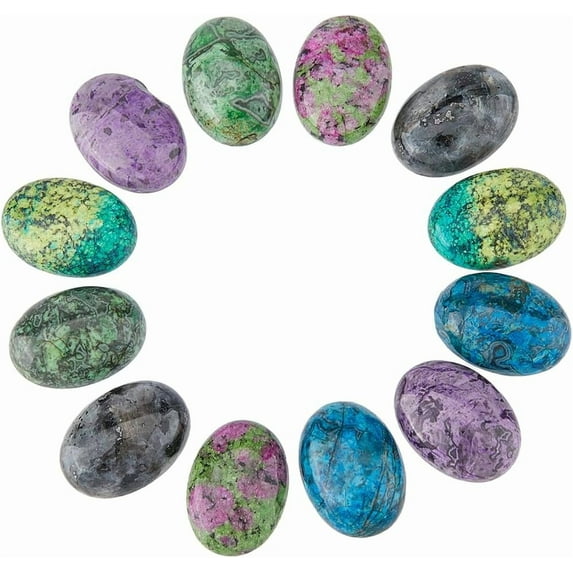 12Pcs 6 Styles Jasper Oval Gemstone Cabochons Semi-Precious Gemstones Quartz Agate Cabochon Dyed Flatback Stone Cabochon for DIY handcrafting