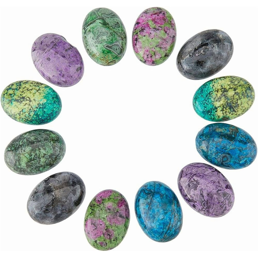 12Pcs 6 Styles Jasper Oval Gemstone Cabochons Semi-Precious Gemstones Quartz Agate Cabochon Dyed Flatback Stone Cabochon for DIY handcrafting