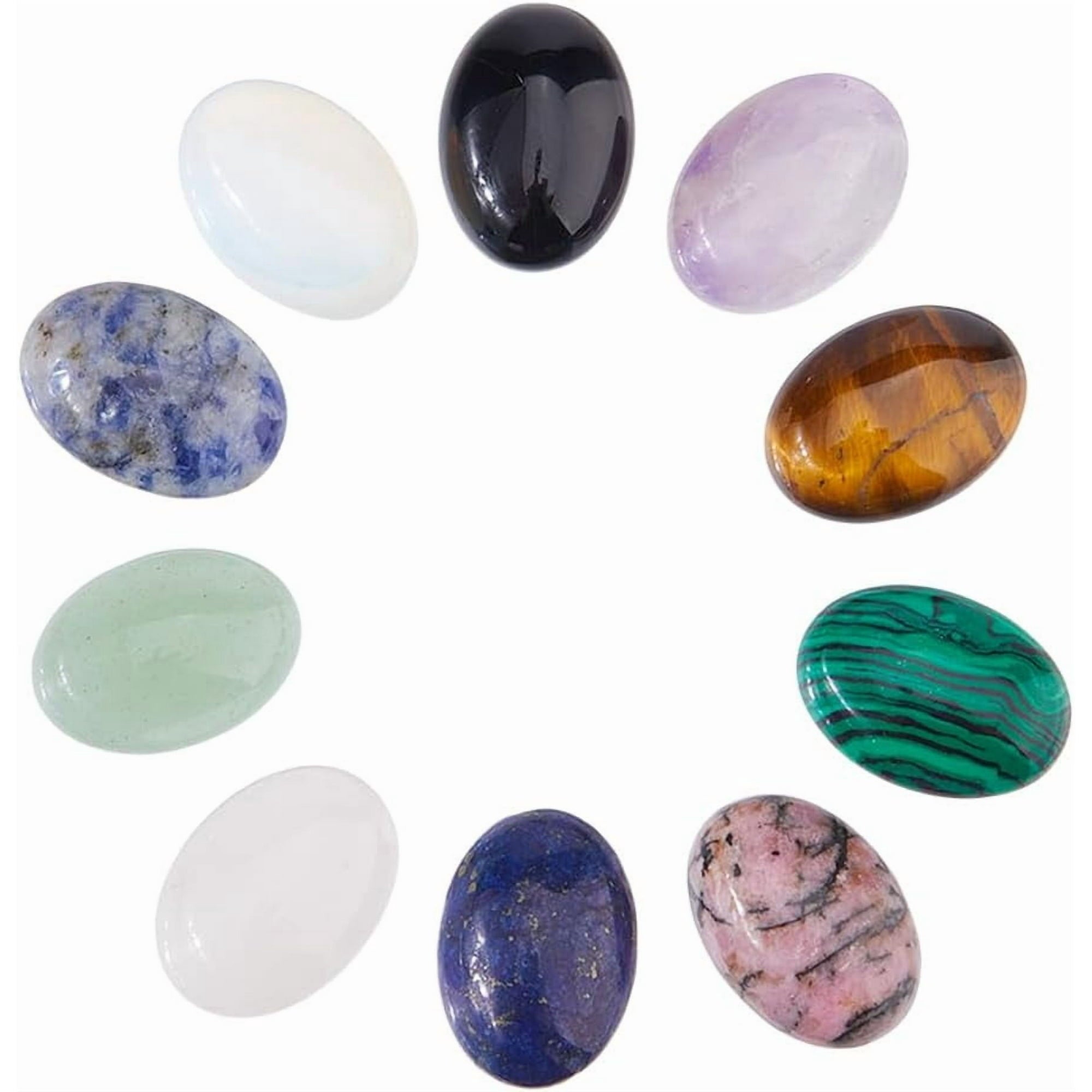 20Pcs 10 Styles Oval Mixed Gemstone Cabochons Semi-Precious Gemstones 18x13mm Natural Quartz Agate Cabochon Dyed Flatback Stone Cabochon Mixed Dyed and Undyed Colorful