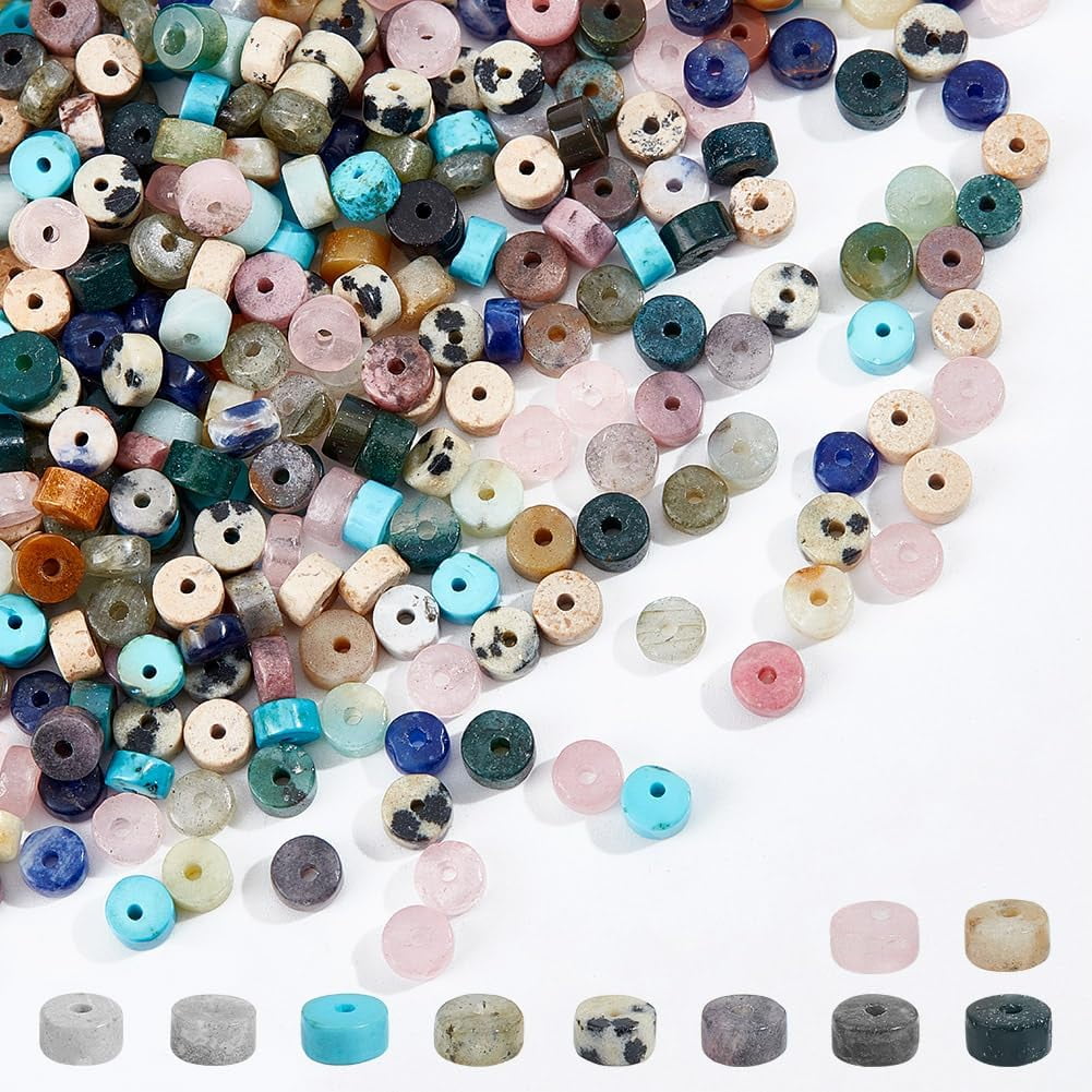 300 Pcs 10 Styles Natural Stone Heishi Beads 4mm Mixed Disc Gemstone Beads Strands Flat Round Stone Beads Loose Spacer Stone Beads for Bracelet Jewelry Making Hole: 0.6-0.8mm diy