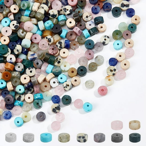 300 Pcs 10 Styles Natural Stone Heishi Beads 4mm Mixed Disc Gemstone Beads Strands Flat Round Stone Beads Loose Spacer Stone Beads for Bracelet Jewelry Making Hole: 0.6-0.8mm diy
