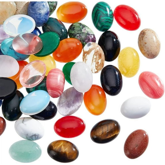 48pcs Oval Dyed Natural Agate Cabochons 14x10mm Flatback Semi-Precious Gemstones Cabochons 23 Colors Healing Quartz Chakra Crystal Stone for Jewelry Making 1 Box