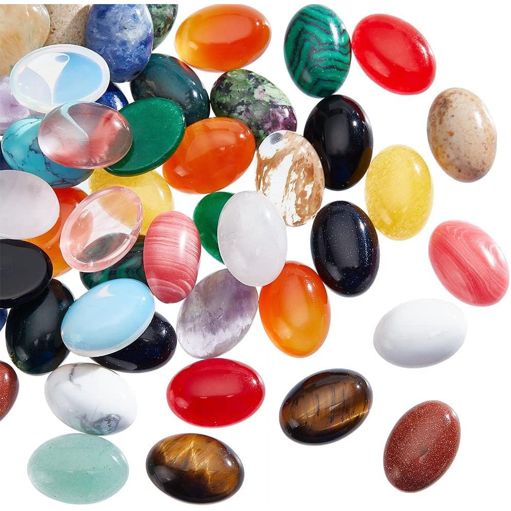 48pcs Oval Dyed Natural Agate Cabochons 14x10mm Flatback Semi-Precious Gemstones Cabochons 23 Colors Healing Quartz Chakra Crystal Stone for Jewelry Making 1 Box