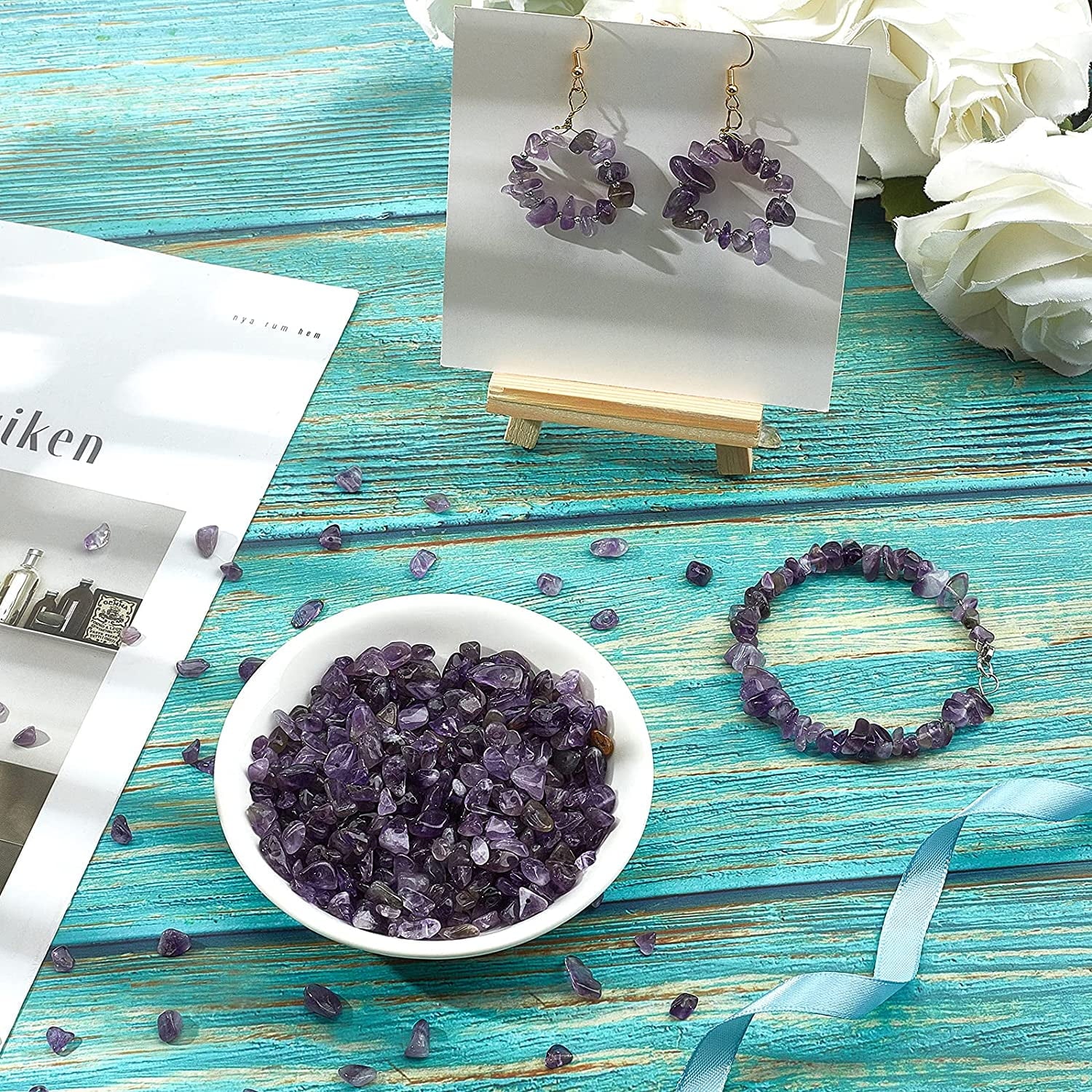 1 Box 400Pcs Amethyst Chips Beads 5-8mm Long Amethyst Chips with Holes Irregular Chips Stone Beads Gemstone Semi Precious for DIY Jewelry Making Bracelet Necklace colorful