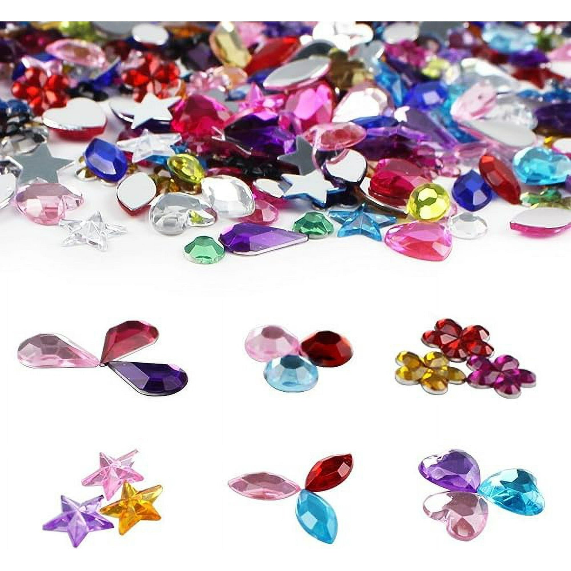 Craft Gemstone Acrylic Flatback Rhinestones Jewels for Crafting Embellishments Gems, 6 Shapes, 6-13mm,600pcs