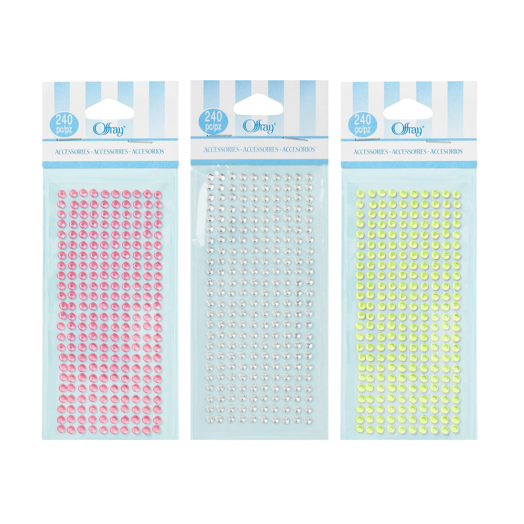 (3 pack) Offray Accessories 240 Single Loose Piece Pack Adhesive Pink Rhinestone Gem Embellishments