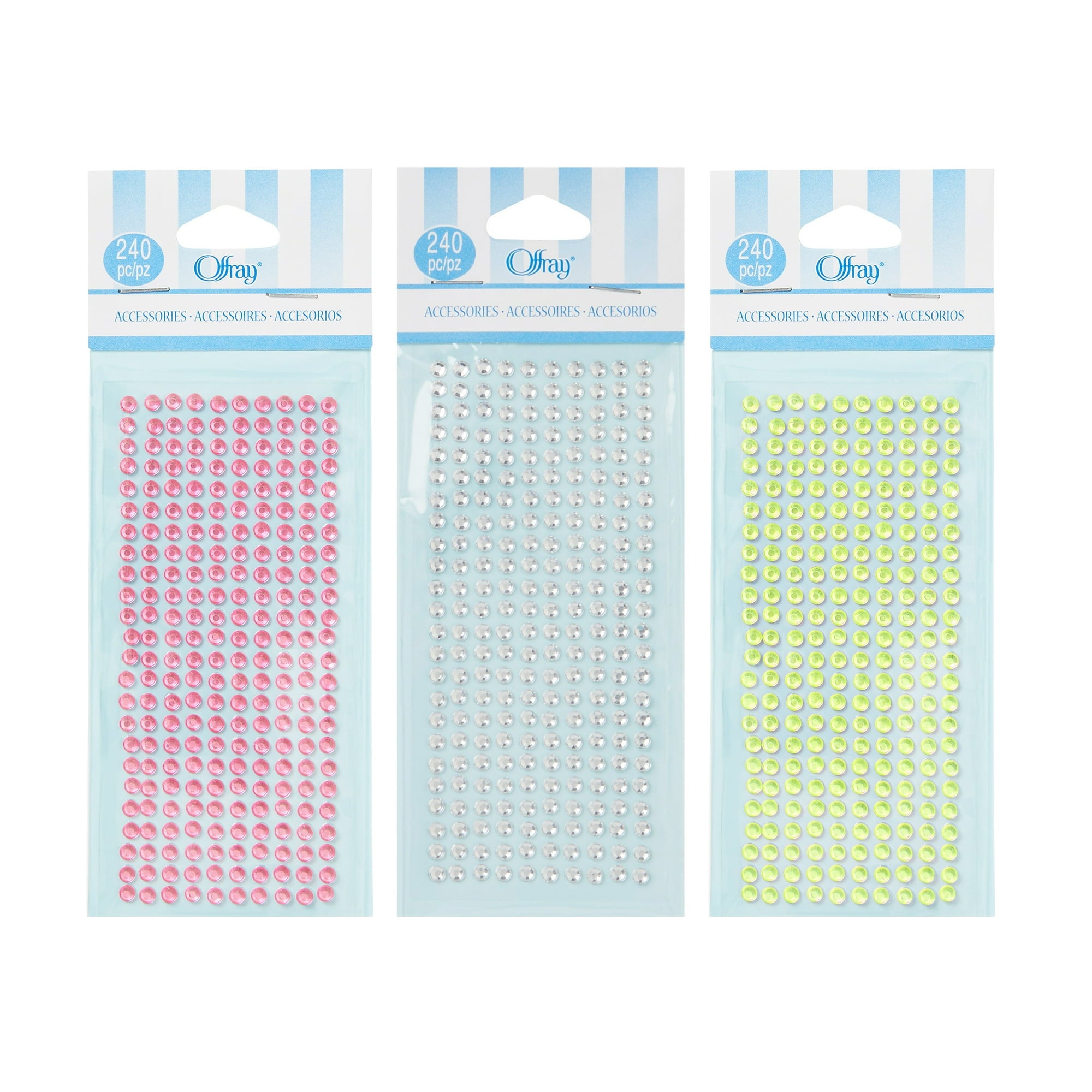 (3 pack) Offray Accessories 240 Single Loose Piece Pack Adhesive Pink Rhinestone Gem Embellishments