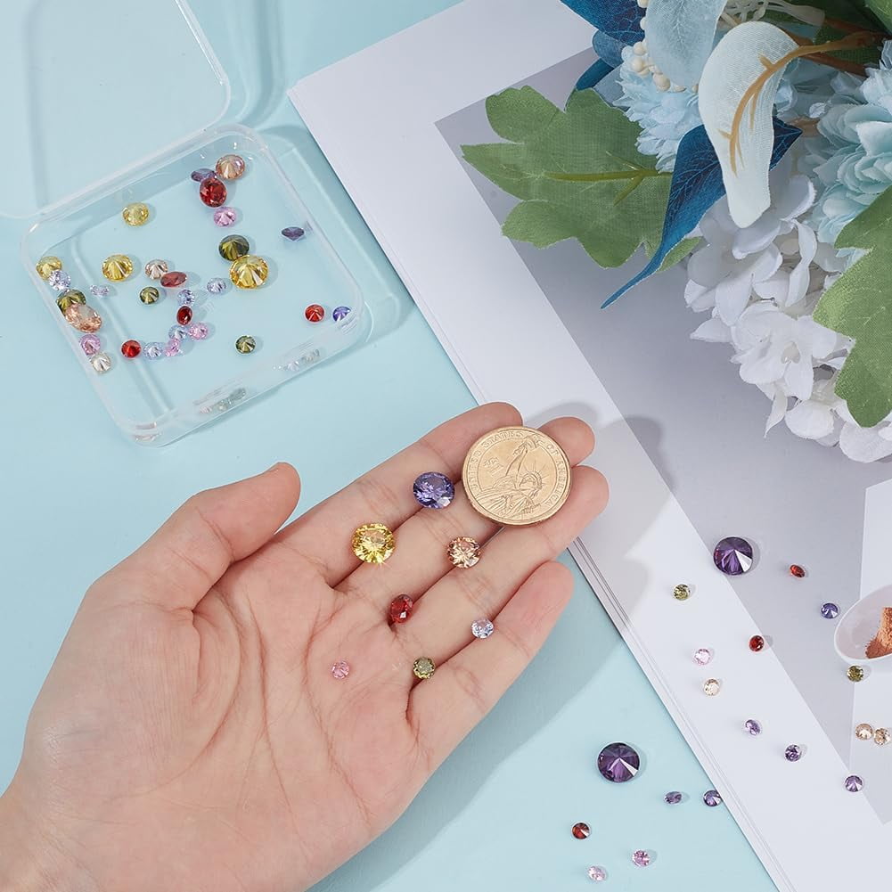 104 Pcs 8 Sizes Clear Cubic Zirconia Stone Loose CZ Stones Faceted Cabochons Rhinestone Pointed Back Diamante Gems for Nail Art Earring Bracelet Pendants DIY Craft Making