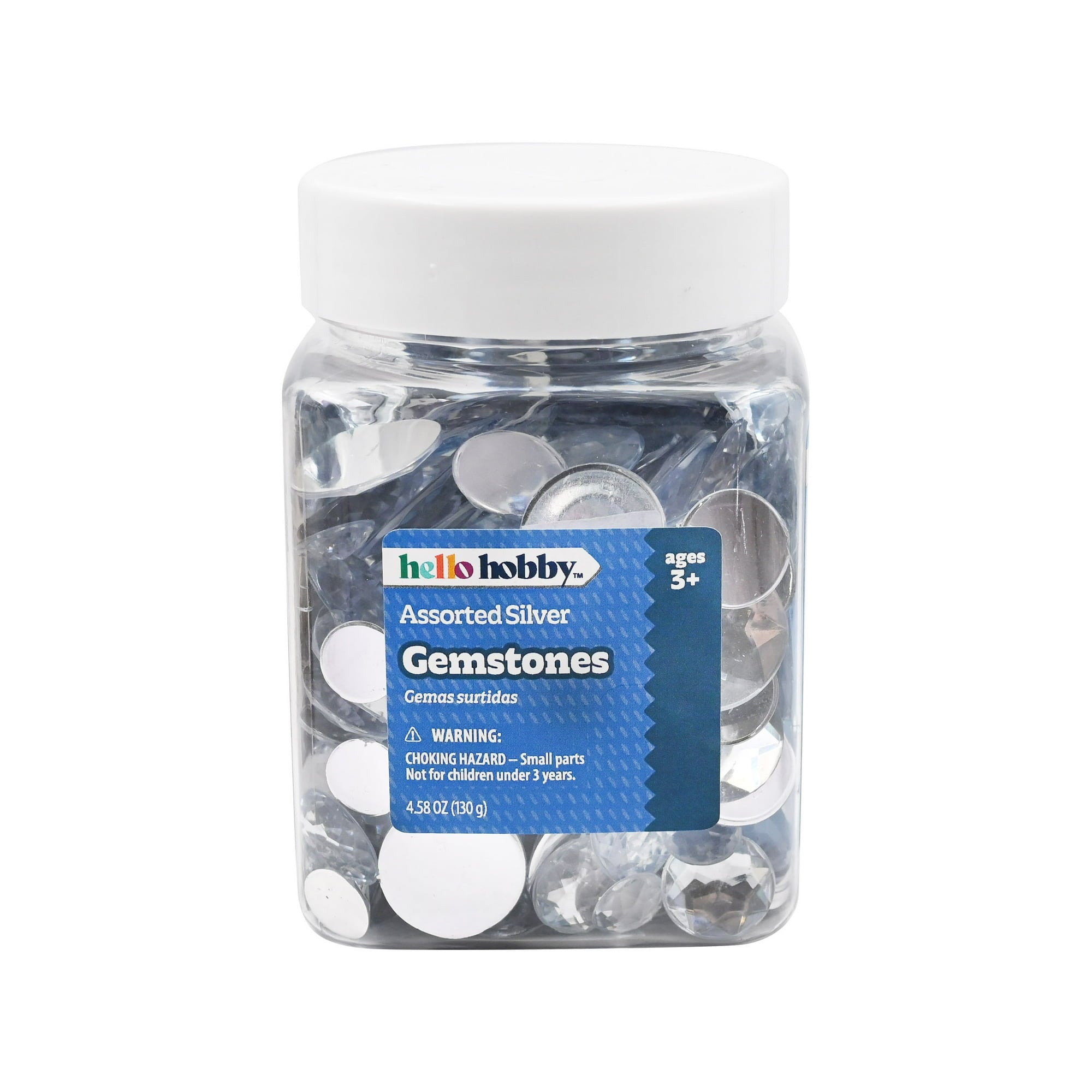 Hello Hobby Silver Assorted Gemstones, Clear Finish, Loose Set for Crafts and Décor