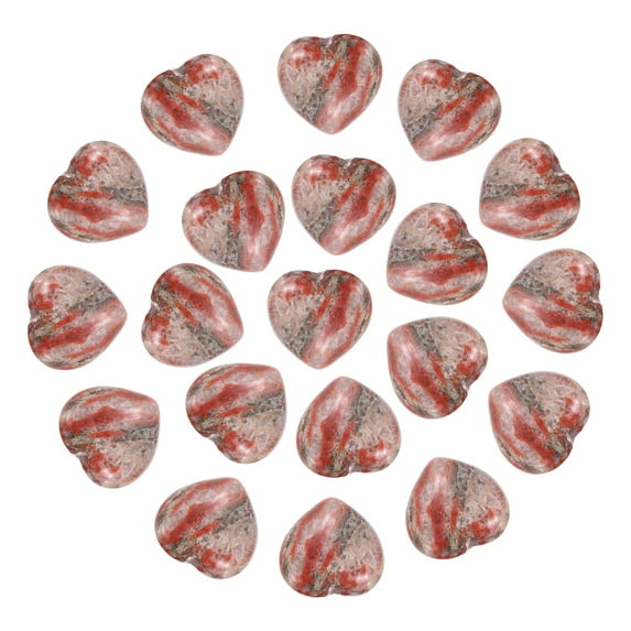 Uxcell 20Pcs Natural Heart Shaped Crystal Stone, 0.6 Inch 5/16" Thick Mini Polished Love Gemstone Crystal, Pocket Rock Engraved Worry Stones for Women Gift Meditation, Red Veins Stone