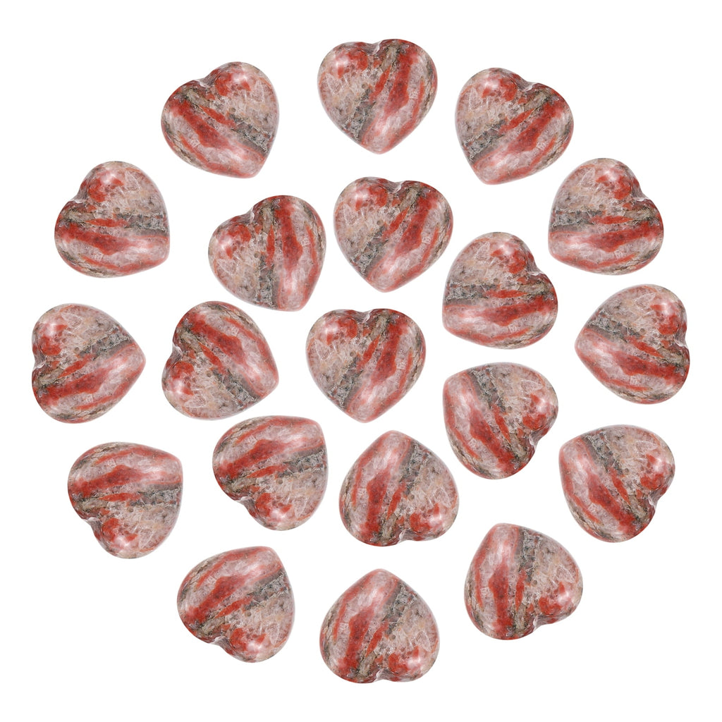 Uxcell 20Pcs Natural Heart Shaped Crystal Stone, 0.6 Inch 5/16" Thick Mini Polished Love Gemstone Crystal, Pocket Rock Engraved Worry Stones for Women Gift Meditation, Red Veins Stone