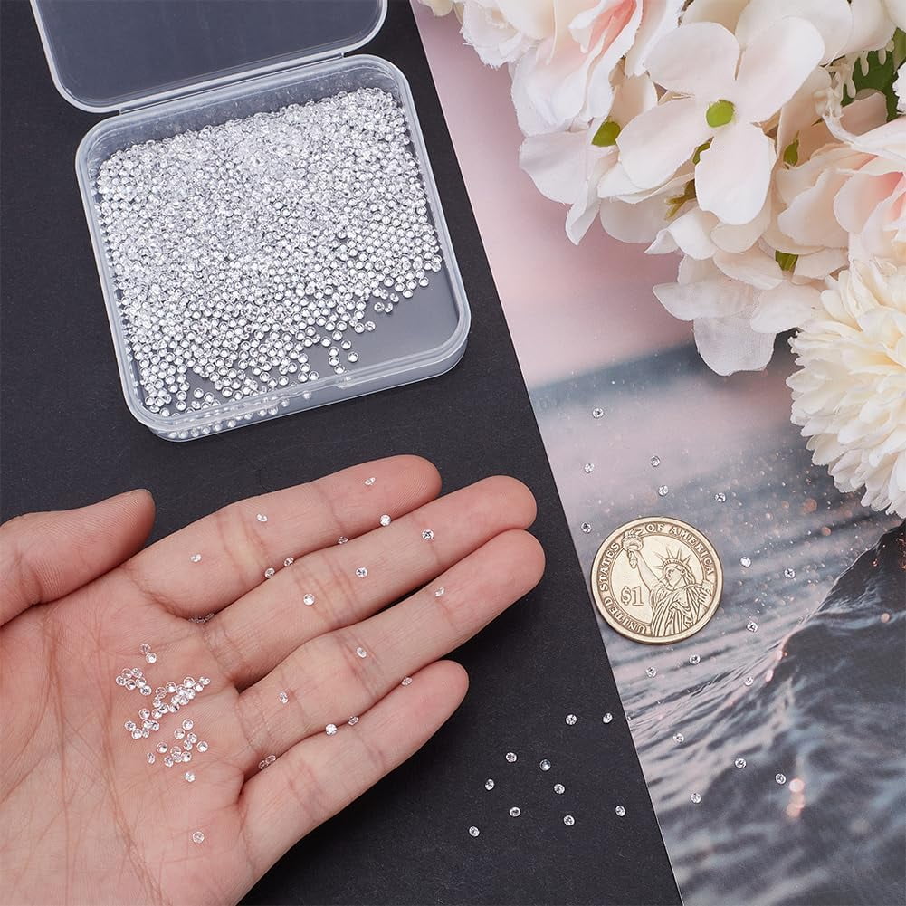 1500Pcs Tiny Cubic Zirconia Faceted Rhinestone Cabochons 2mm Grade A Clear Pointed Back Cabochons Diamond Small Loose Stone Gems for DIY handcrafting