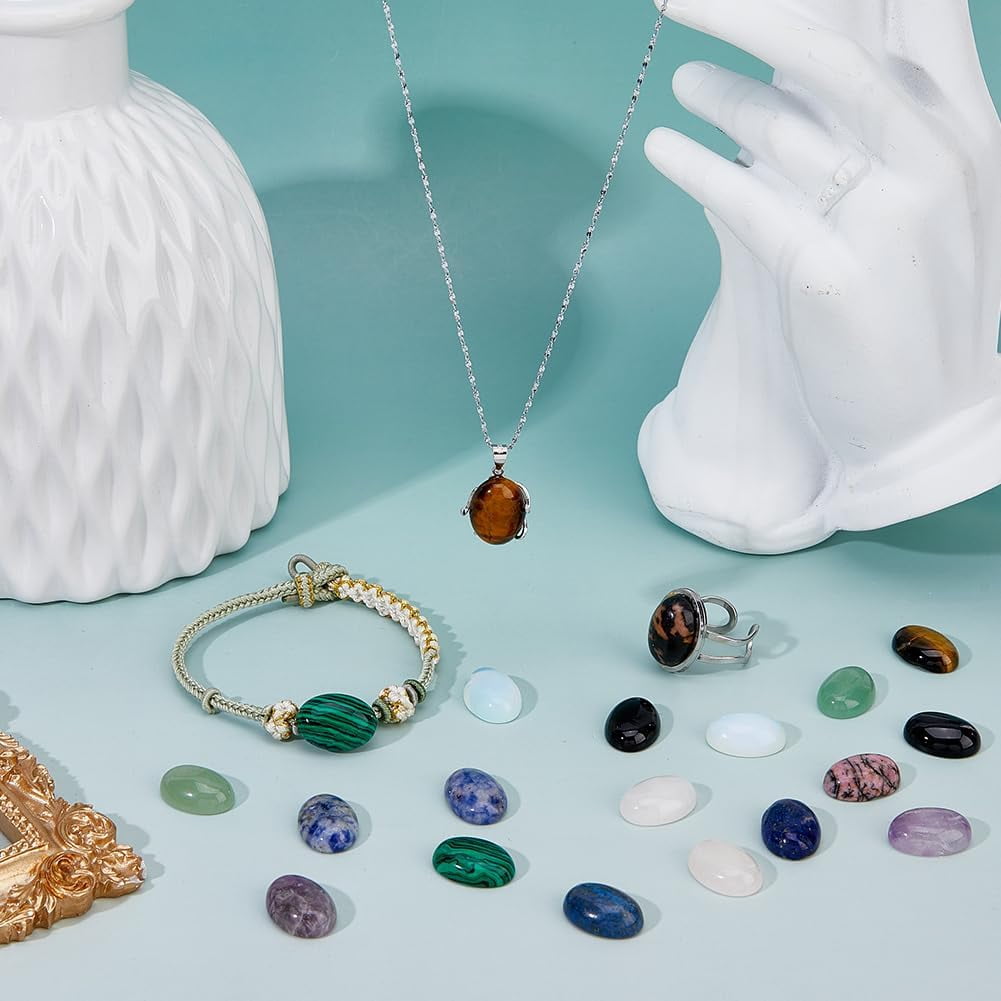 20Pcs 10 Styles Oval Mixed Gemstone Cabochons Semi-Precious Gemstones 18x13mm Natural Quartz Agate Cabochon Dyed Flatback Stone Cabochon Mixed Dyed and Undyed Colorful