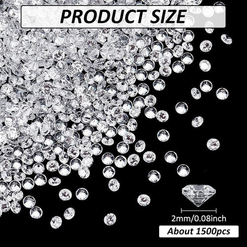 1500Pcs Tiny Cubic Zirconia Faceted Rhinestone Cabochons 2mm Grade A Clear Pointed Back Cabochons Diamond Small Loose Stone Gems for DIY handcrafting