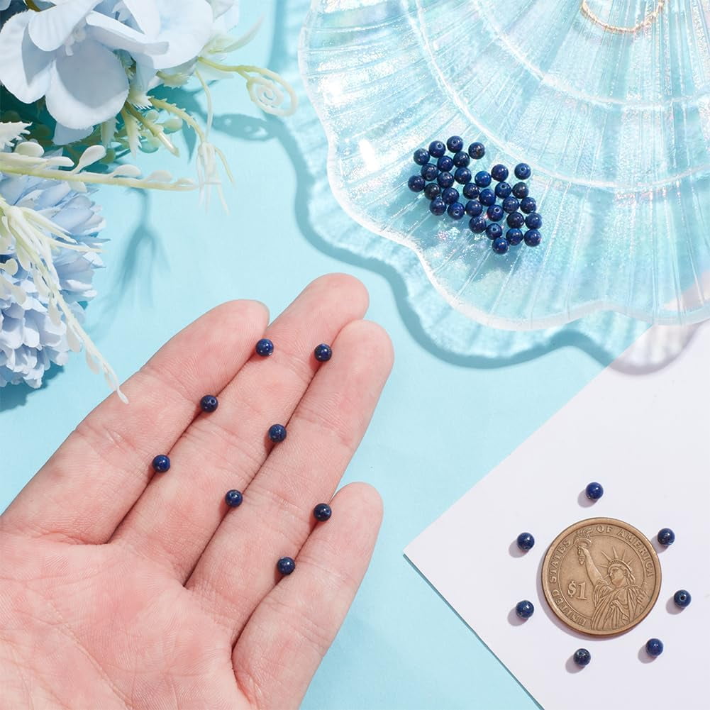 5 Strands About 220 Pcs Natural Lazuli Beads 4mm Smooth Round Stone Beads Loose Gemstone Beads Spacer Beads