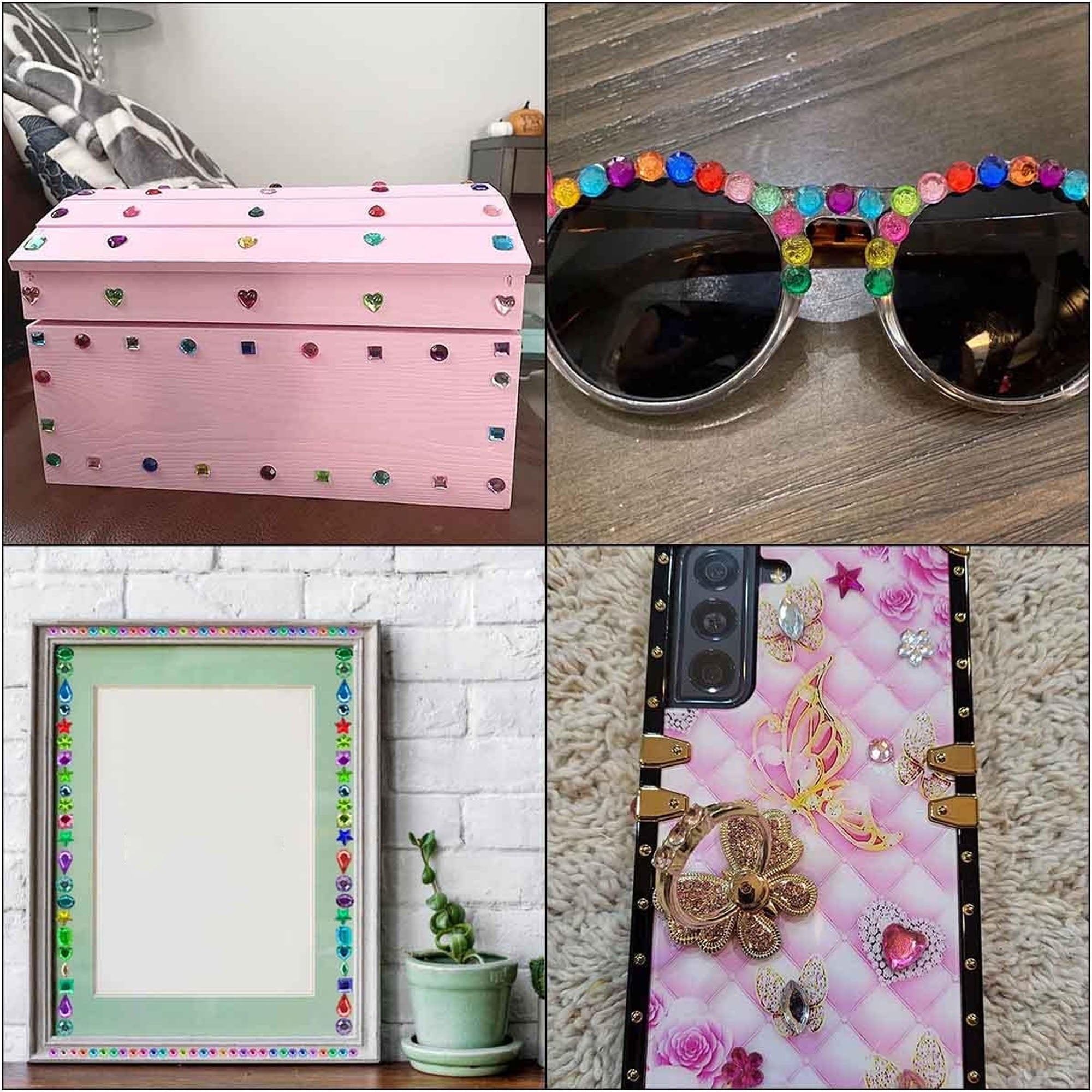 1200 Pack Acrylic Flatback Rhinestones Jewels Craft Gems Jewels Crafts Gemstone Pirate Treasure Jewels Jewels Stickers Rhinestones Party Arts Decoration for Kids Colorful Bling Crystal (12 Shapes)