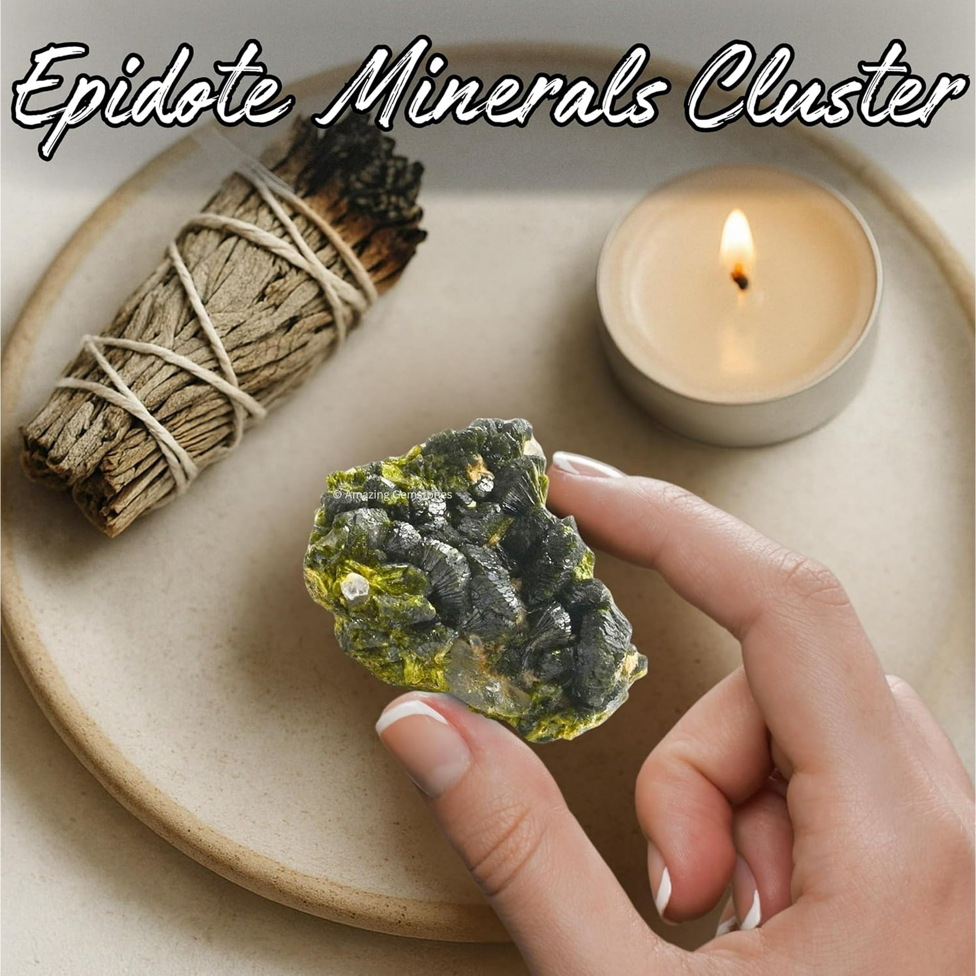 Epidote Crystals and Healing Stones Mineral Specimen - Premium Semi Precious Gem Stones for Spiritual Growth - Healing Geode Cluster for Meditation