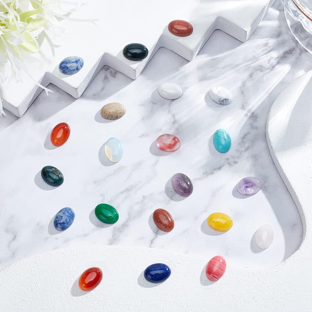 48pcs Oval Dyed Natural Agate Cabochons 14x10mm Flatback Semi-Precious Gemstones Cabochons 23 Colors Healing Quartz Chakra Crystal Stone for Jewelry Making 1 Box