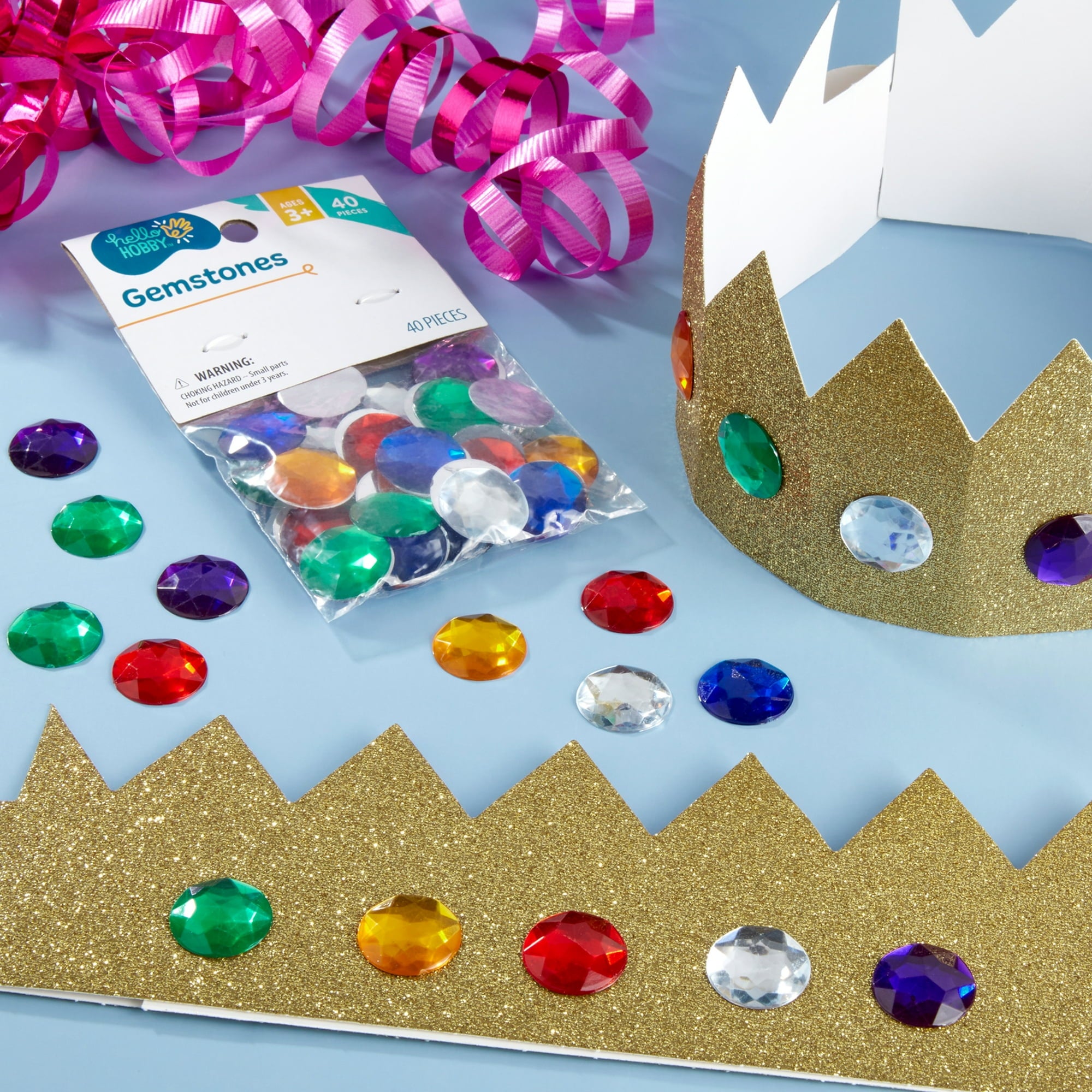 Hello Hobby 18mm Loose Gems for Crafting, Assorted Colors, Synthetic, 40 Count