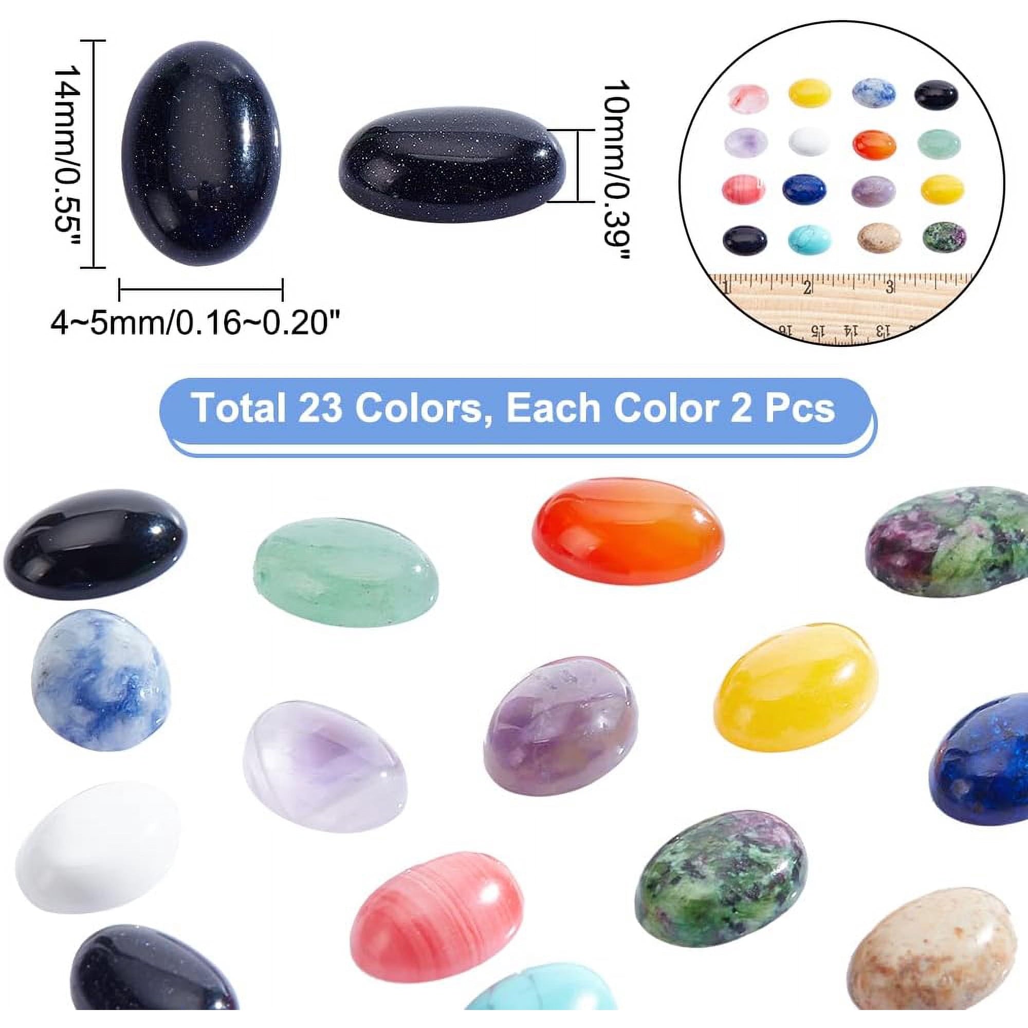 48pcs Oval Dyed Natural Agate Cabochons 14x10mm Flatback Semi-Precious Gemstones Cabochons 23 Colors Healing Quartz Chakra Crystal Stone for Jewelry Making 1 Box