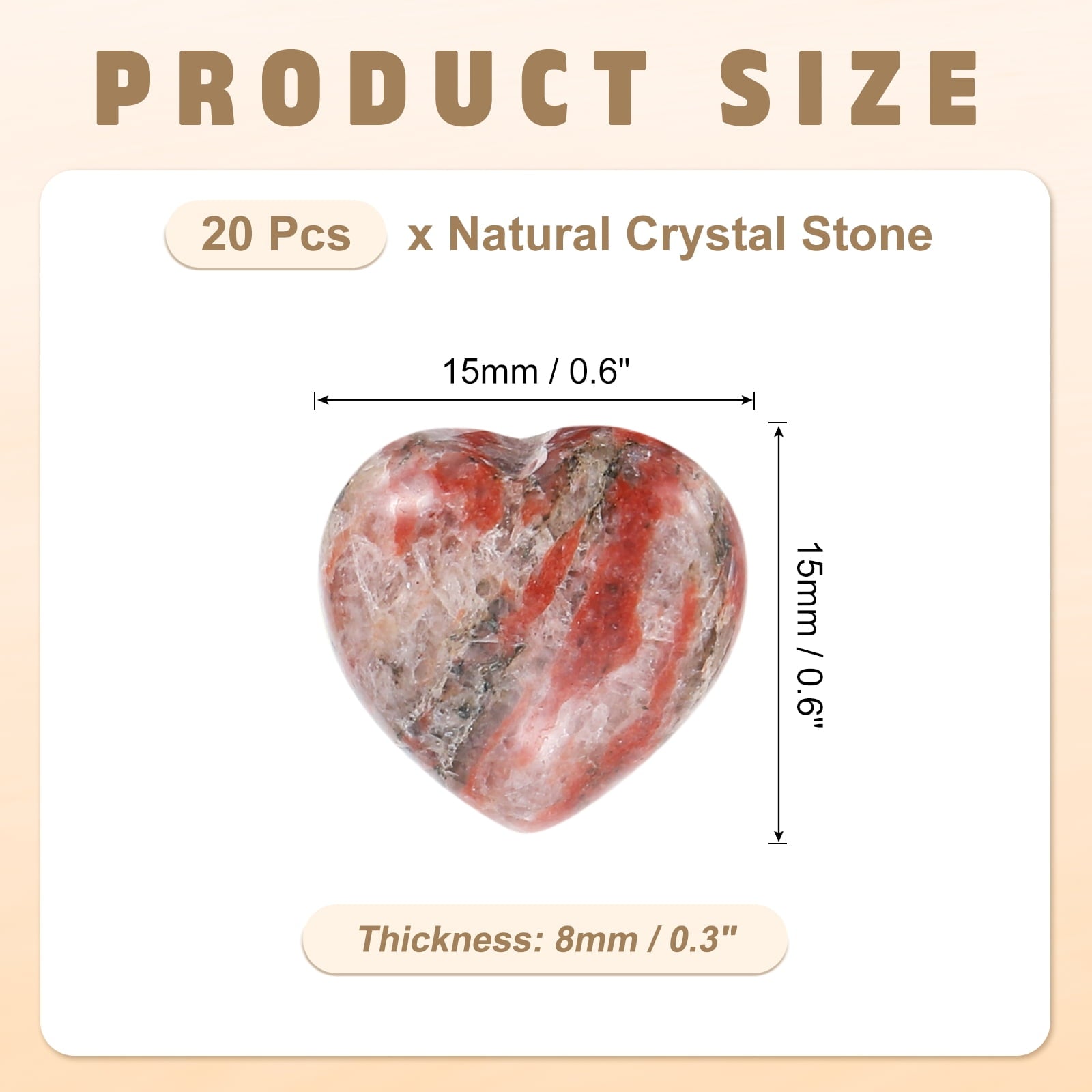 Uxcell 20Pcs Natural Heart Shaped Crystal Stone, 0.6 Inch 5/16" Thick Mini Polished Love Gemstone Crystal, Pocket Rock Engraved Worry Stones for Women Gift Meditation, Red Veins Stone