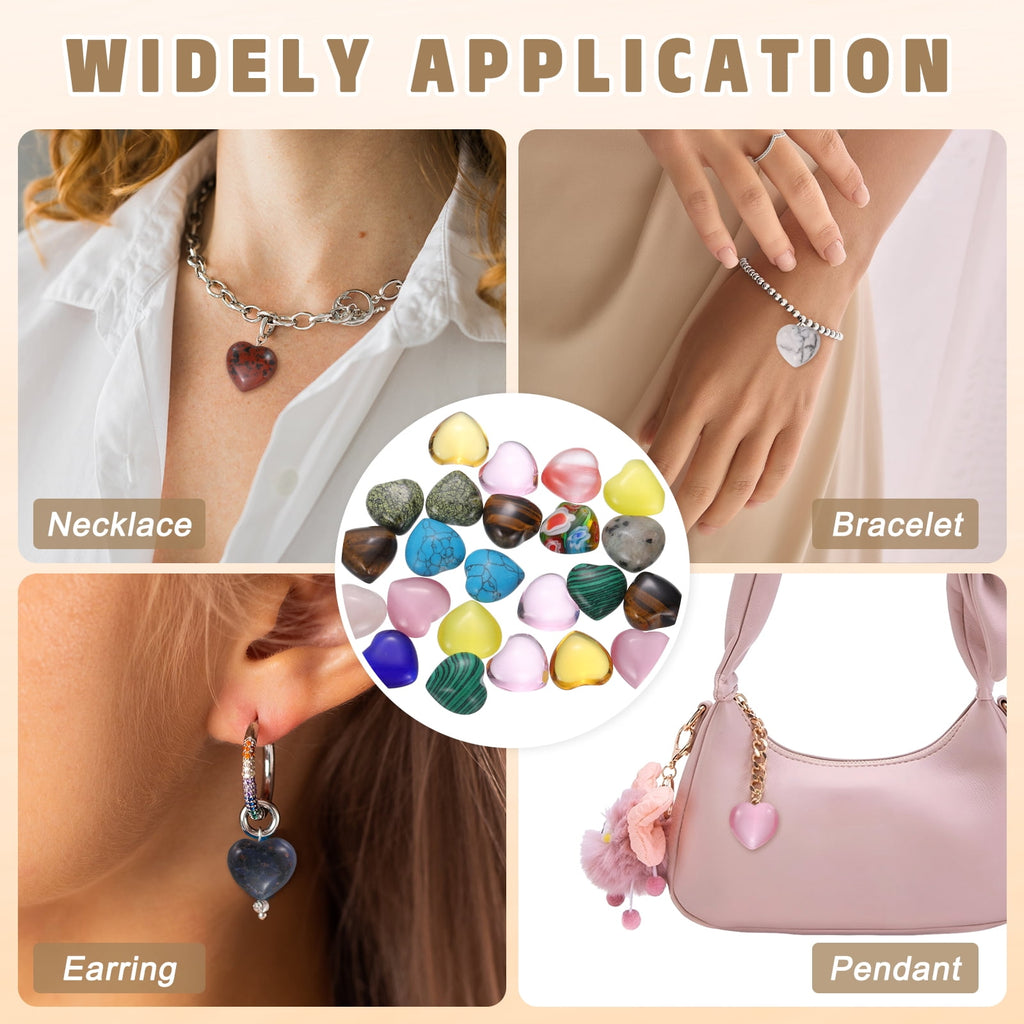 Uxcell 20Pcs Natural Heart Shaped Crystal Stone, 0.6 Inch 5/16" Thick Mini Polished Love Gemstone Crystal, Pocket Rock Engraved Worry Stones for Women Gift Meditation, Red Veins Stone